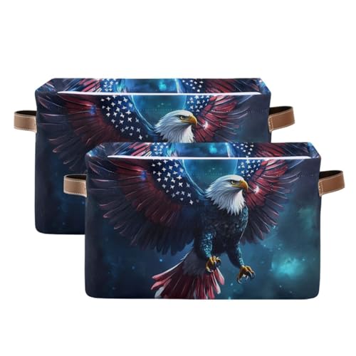 PaChyLuu Independence Storage Basket Bin Canvas Fabric Organizer Toys Basket with Handles for Home Office Nursery, Clothes, Gifts, 2 Pcs