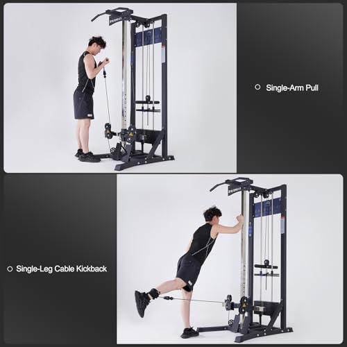 Image of Cable Station and Pull Down Machine, Cable Fly Machine Home Gym System Workout Station with Pulley System, Pull-Up Bar Cable Bar and LAT Pull Down System, 70kg Weight Stack