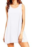 Material:Baumwolle+Polyester. OMZIN Damen Trägershirt Basic Tank Tops Ohne Arm Loose Longshirt Strandkleid, XL, 1-weiß