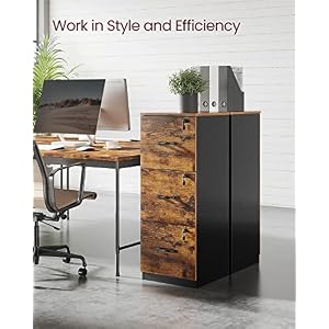 VASAGLE 3 Drawer File Cabinet, File Cabinet with Lock, Printer Stand, Office Filing Cabinet Organizer, for A4 and Letter Size Files, Rustic Brown and Black UOFC055B01 VASAGLE 3 Drawer File Cabinet File Cabinet with Lock Printer Stand Office Filing Cabinet Organizer for A4 and Letter Size Files Rustic Brown and Black UOFC055B01