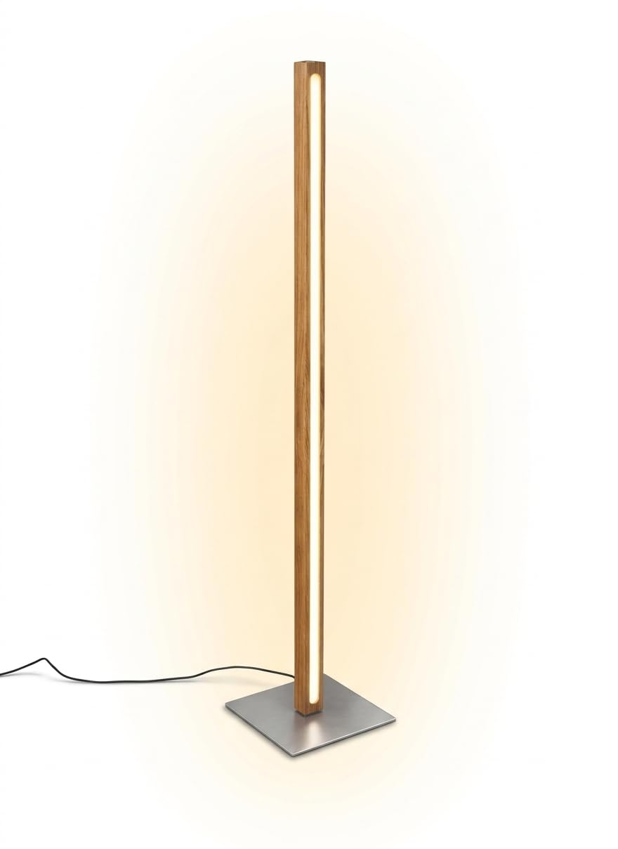 Slim LED Floor Lamp with Real Wood Body, Stainless Steel Base, 3000K Warm Light, 122 cm, 25,000+ Hours Lifespan-image-22