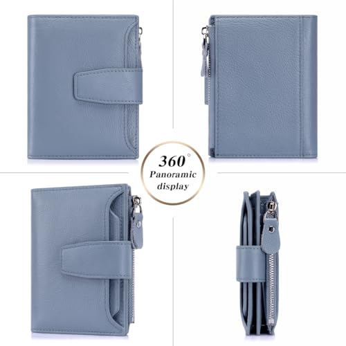 Small Wallet for Women RFID Blocking Bifold Leather Wallet Compact Card Holder with Zipper Coin Pocket & 4 ID Windows,Blue4