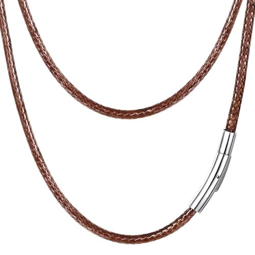 PROSTEEL Waterproof Leather Necklace Cord for Men, 2MM/3MM, 16”-30”, with Stainless Steel Clasp, DIY Chain for Pendant, Come with Box 30 inch 06.Brown-3mm-Silver Clasp