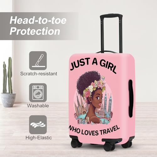 Image of inchJust a Girl Who Loves Travel inch Luggage Cover, City Explorer Suitcase Protector, Waterproof Anti-Theft Design, Wanderlust Gifts for Women