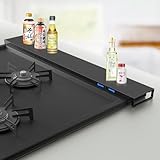 X XBEN 排気口カバー 伸縮式 薄型 実用幅43-80cm マットな質感 コンロカバー 排気構カバー キッチン用品 油はね汚れガード コンロ奥ラック IH ガスコンロ対応 料理の邪魔なし ブラック