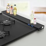 X XBEN 排気口カバー 伸縮式 薄型 実用幅43-80cm マットな質感 コンロカバー 排気構カバー キッチン用品 油はね汚れガード コンロ奥ラック IH ガスコンロ対応 料理の邪魔なし ブラック