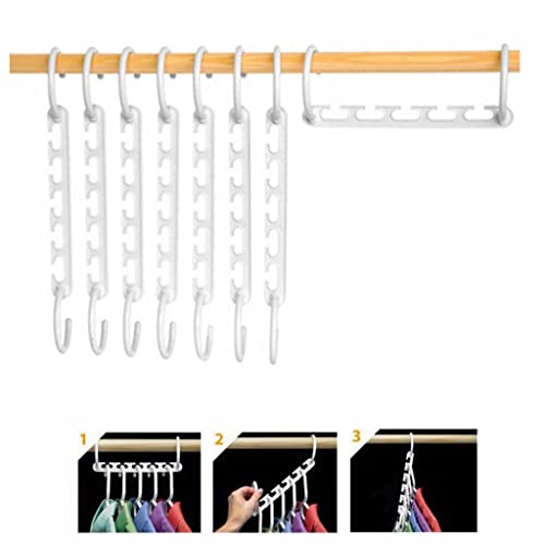 Space Savers Hangers Set Of 8 White Color Magic Hanger Saving Closet Clothing Wardrobe Organisers Multifunctional Rack Plastic Hook Design For Heavy Hanging Cloth Clothes Trousers Coat