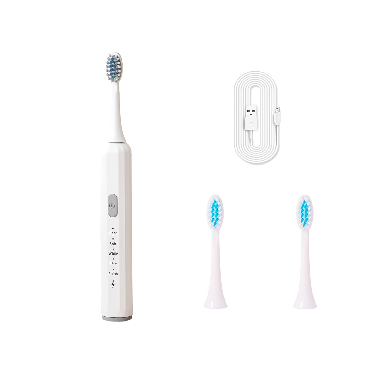 Electric Toothbrush for Adults, 5 Modes USB Rechargeable with 2 Extra Brush Heads, 66000 RPM Sonic Toothbrush with 2-Minute Timer, IPX7 Waterproof, Soft Bristles (White)