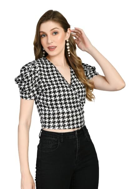 iuga Women's Checkered Relaxed Fit Tennis Shirt (TOP 148_Off White-picture-16