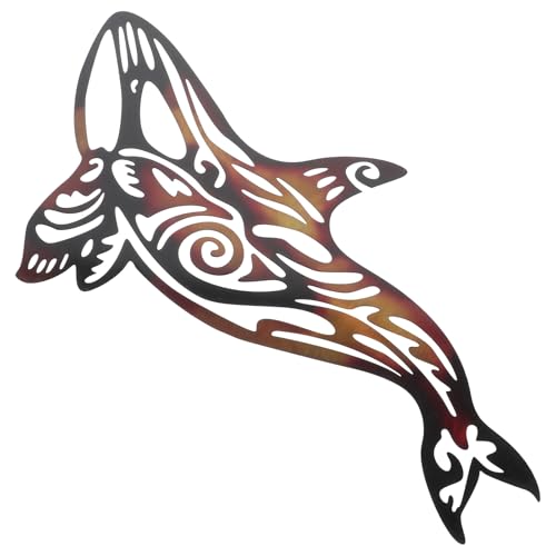 Tableau mural baleine en métal marron pour une décoration de salon moderne et apaisante