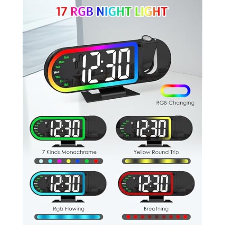 AMIR Projection Alarm Clock for Bedroom Ceiling 8.5 Large Display, 4-Level Brightness, USB Powered, Snooze & Night Mode, Alarm Clock with Projector for Wall or Ceiling Use
