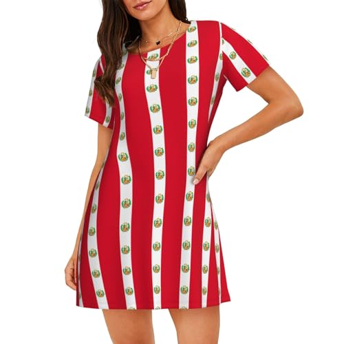 Chemise de nuit respirante femme motif Pérou manches courtes légère
