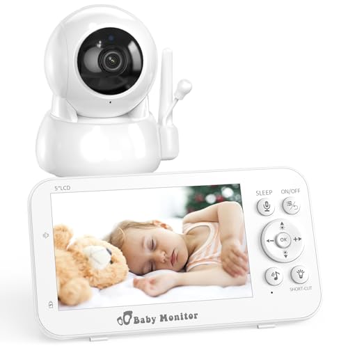FNITAER Babyfon mit Kamera Ohne WLAN, 5" Bildschirm Babyphone mit Kamera und Audio, Babyphones 5200 mAh Akku with Camera IR-Nachtsicht 2-Wege-Audio Vox-Modu Temperatursensor.