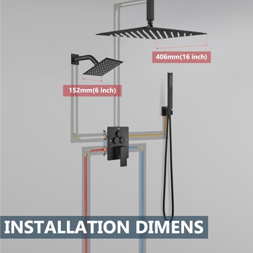 Aolemi Ceiling Shower Faucet Set System Dual Head 16&6 Inch Matte Black by Aolemi - Used condition - Image 8