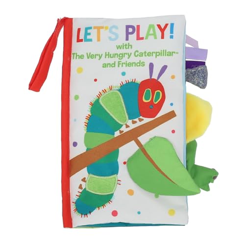 Image of Eric Carle Very Hungry Caterpillar Sensory Soft Book “Let’s Play” - Crinkle Texture Inside, Peekaboo Flaps, Squeaker, Many Fun Textured Materials and Ribbons