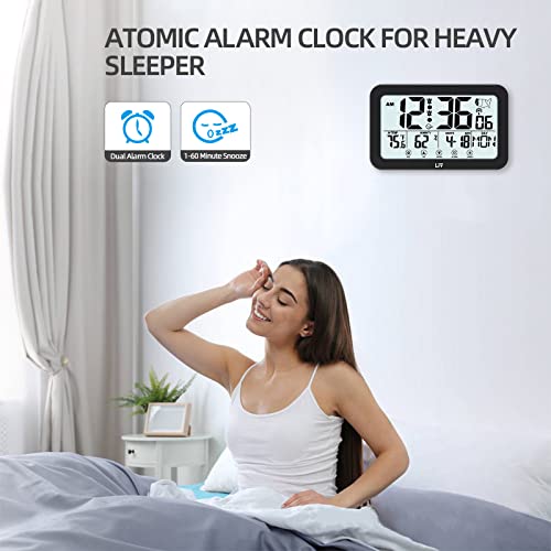 Atomic Clock With Backlight, Atomic Alarm Clock With Indoor Temperature And Humidity, Battery Operated, Usb Charger, Wall Clock Or Desk Clock For Bedroom, Living Room, Office #TOP5