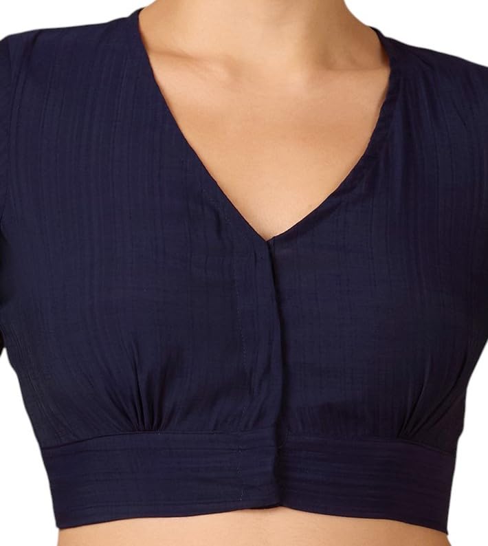 Image of Studio Shringaar Women Viscose Half Sleeve Smart V Neck Readymade Saree Blouse