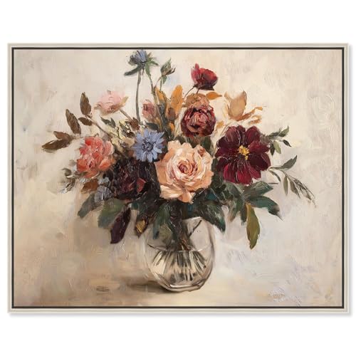 Art Remedy Bloom and Shine II - Jarrón floral clásico de lona, marco plateado, 36 x 30 pulgadas