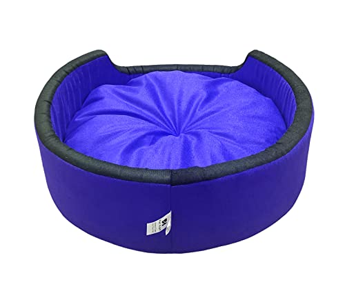 Image of Medium Size Dog and Cat Bed Round Shape Export Quality Ultrasoft Micro Fiber Filling for Extra Comfert Dual Color Blue-Black Machine Washable Anti Skid Base Pet Bed
