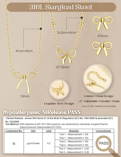 KRFY Jewellery Set for Women Gold Silver Pearl Bow Bracelet Necklace and Earrings Set Stainless Steel Cubic Zirconia Earrings Studs Pendant Necklaces Bracelets Women's Jewellery Sets Gold - Bow - Image 4