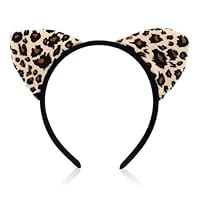 Tinoaly Cheetah Ears Headband for Women and Girls, Cute Cheetah Print Headwear Animal Ears Hairband, Leopard Headpiece Hair Accessories for Halloween Costume Cosplay Safari Theme Carnival Party