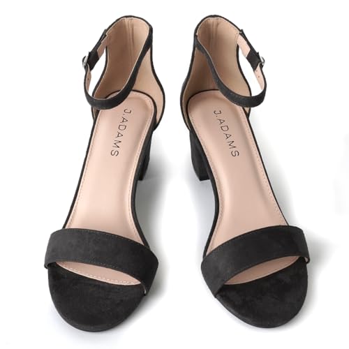 Image of J. Adams Daisy Heeled Sandals - Ankle Strap Low Block, Open Toe Dress Pumps, Chunky Heels - Dressy Shoes for Women - Bridal, Wedding, Summer Sandals
