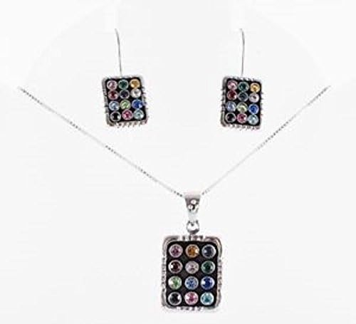 Silver 925 Hoshen Pendant & Earrings Set Israel Bible High Priest Breastplate