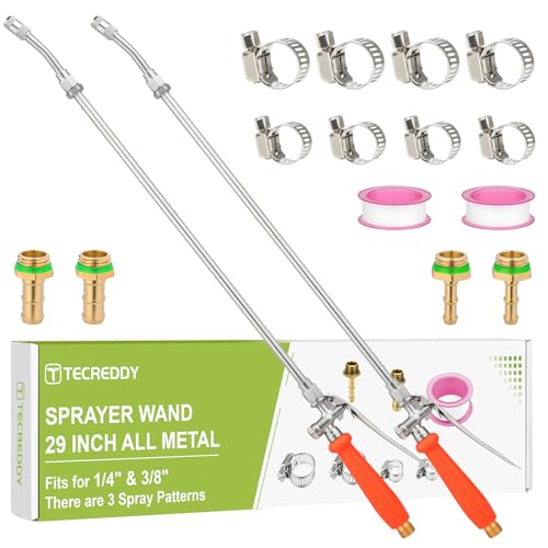 Tecreddy Replacement Pump Sprayer Wand, 2 Pack 29 Inch All Metal Spray Wand for Tank Sprayer with Stainless Steel Extension Tubes, 1/4" 3/8" Brass Barbs Joint Parts for Weed Lawn Plants Careing