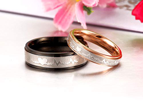 SunnyHouse Jewelry His or Hers Matching Set Heart Beat Chart Titanium Couple Wedding Band Ring4