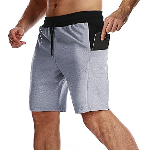 EVERWORTH Men's 7" Workout Gym Shorts Athletic Shorts Bodybuilding Running Shorts with Zipper Pockets, Grey, Large Cover