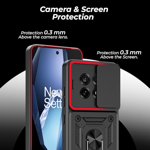 Image of A rtistque Armor Bumper Back Case Cover for OnePlus 13R | Stylish Ring Holder & Inbuilt Stand | Sliding Camera Cover | Shockproof TPU Protective Design | Oneplus 13r Back Cover - Black