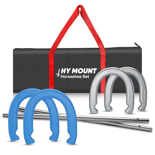 NQV Horseshoe Outdoor Game Set –Horse Shoe Game Kit,Steel Horseshoe Game Sets, Includes 4 Steel Horseshoes, 2 (24