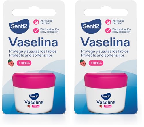 Senti2 Vaselina Labial con Fresa, Protector y Suavizante de Labios, Fácil Aplicación 20 ml (Paquete de 2)