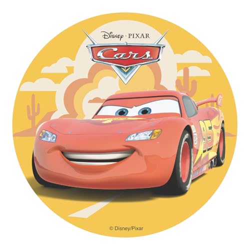 Dekora, Cars Disque Azyme, Décoration Comestible pour Gâteau d'Anniversaire, Lightning McQueen Rond Cake Topper 20 CM