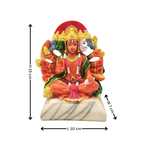 Image of Blessing Hanuman Idol - Multicolor Sitting Bajrangbali Murti with Gada for Home Temple Decor | Lord Hanuman Ji Statue for Strength, Protection & Devotion | Puja Showpiece Gift (15 cm Hanuman ji)