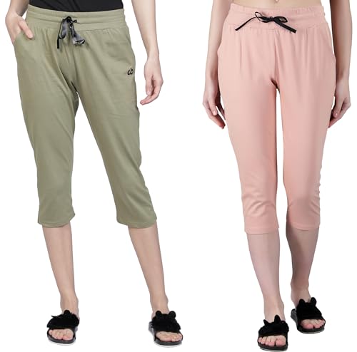 Image of Club A9 Women Cotton, Solid, Capri Pants | Lounge Pants | 3 /4th Pants - Pack of 2