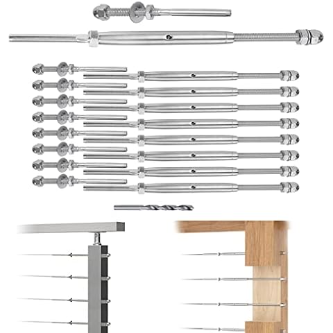 Muzata 10Set Hand Swage Tensioner Fitting with Lag Screw Turnbuckle for 1/8" Cable Railing Kit SteelGrace System Deck Hardware T316 Stainless Steel CR30,CA4 CA5 Cover
