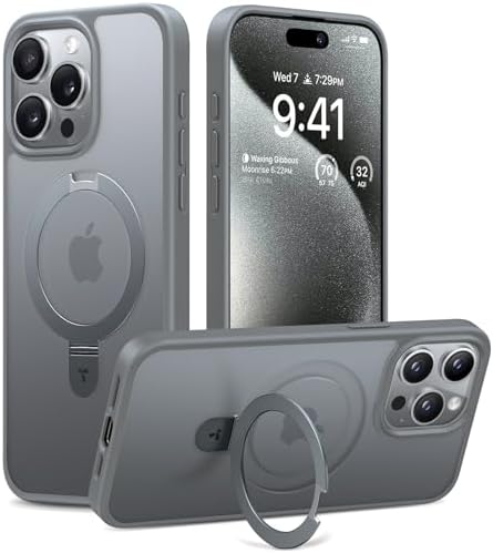 TORRAS Ostand für iPhone 15 Pro Max Hülle mit MagSafe Case, Grau | Unsichtbarer Ständer · 18 N N56-Magnetkraft · 3,66 m Fallschutz · All-in-One-Design · kratzfest