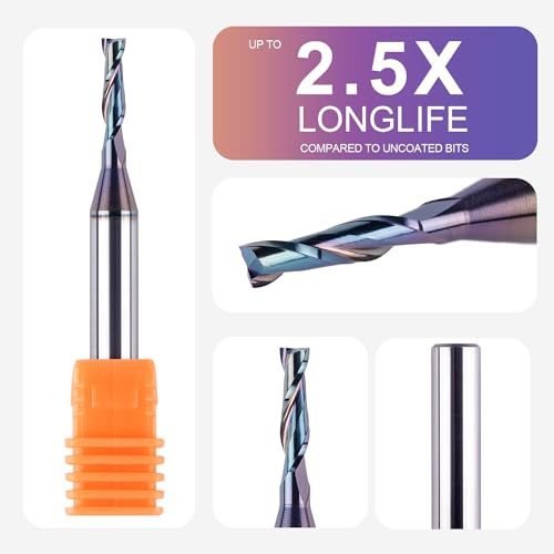 Image of SpeTool 1 /8 Inch Upcut CNC Router Bits 1 /4 Inch Shank with Extra Long Life Coating,1 /2 Inch Cutting Length 2 Inch OVL Solide Carbide End Mill Slot Woodworking Carving Tool