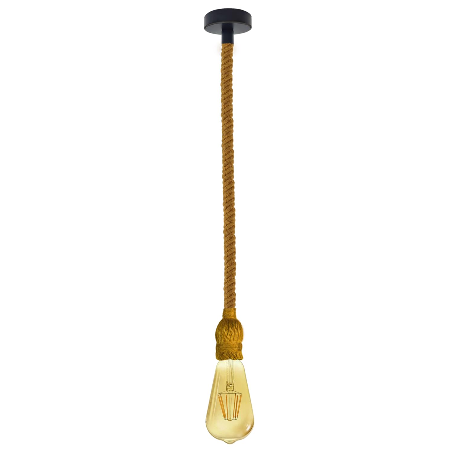 LEDSone Vintage Ceiling Pendant Light Fitting, Hemp Twisted Braided Flex,E27 Lamp Holder 1m Adjustable Rope Suspended Pendant Light Fitting Kit (Yellow)
