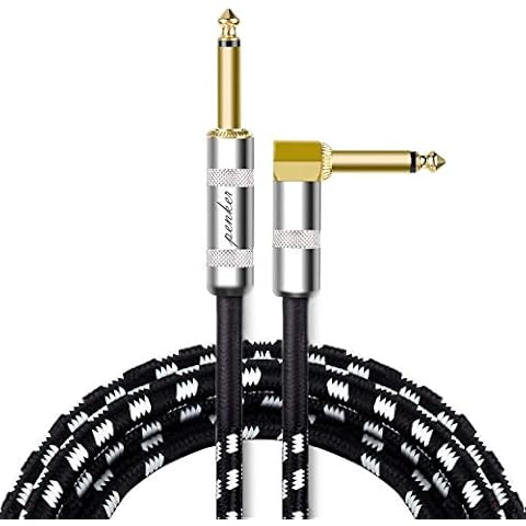 Penker Guitar Instrument Cable 10 Foot,1/4 Inch Right Angle to1/4 Inch Straight Gold Plated Guitar Cord,Good for Instrument Electric Guitar/Bass/Keyboard with Black White Cover