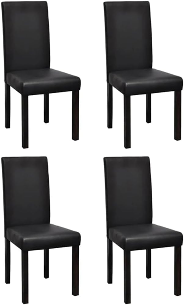 vidaXL Dining Chairs 4 Pcs, Side Chair with Solid Wood Legs, Accent Dining Chair for Home Kitchen Living Room, Modern Style, Black Faux Leather