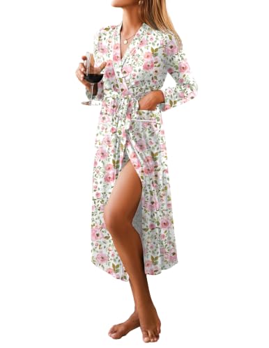 Image of Ekouaer Women Kimono Robes Full Length Knit Bathrobe Lightweight Sleepwear