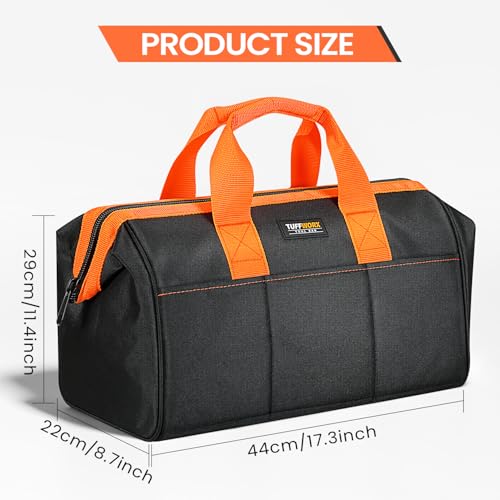 TUFFWORX Wide Open Mouth Tool Bag, Multi-pockets Tools Storage Bag, Heavy Duty Tool Organiser with Handle, Black and Orange, 17 Inch - Image 3