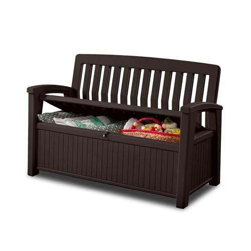 Keter 60 Gallon Storage Bench Deck Box for Patio Furniture,