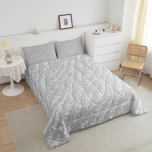 Image of Feelyou Leopard Print Comforter Set Grey Silver Zebra Print Bedding Set Cheetah Glitter Comforter for Kids Boys Girls Women Africa Animal Fur Quilt Room Decor Duvet Set for All Season Twin Size Boys