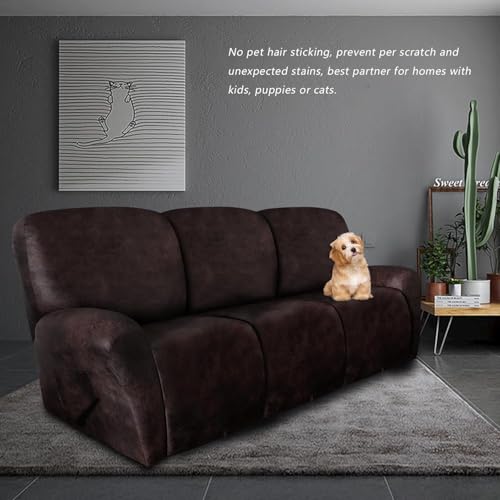 Image of molasofa Recliner Sofa Covers - 8 Pieces Stretch Leather Like Large Couch Covers for 3 Seats Reclining Slipcovers (Chocolate)