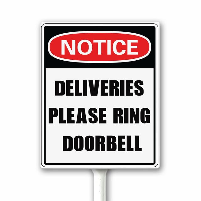 Delivery Signs for Packages Notice Deliveries Please Ring Doorbell Delivery Instructions for My Orders Package Delivery Yard Sign With Stake Rustproof Outdoor Aluminum Sign 17X22 CM