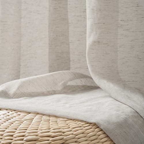 Image of FMFUNCTEX Linen Sheer Curtains for Bedroom, Grey Curtains 84 inches Long for Living Room, Gray Farmhouse French Flax Blend Window Draperies, Rod Pocket 2 Panels Set