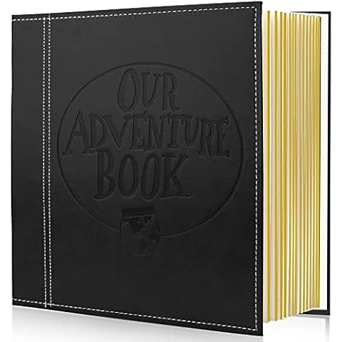 Magnetic Self-Stick Page Photo Album, Our Adventure Book Leather Cover DIY Albums for Wedding Anniversary Holds 3X5, 4X6, 6X8, 8X10 Photos Cover